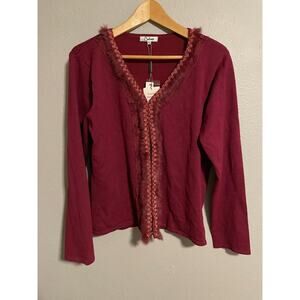 Vintage Carducci Womens Cardigan Size XL Maroon Embroidered Faux Fur Y2K NWT